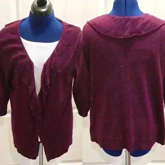 CHRISTOPHER & Banks Burgundy Cardigan W/ S… - Picture 2 of 6